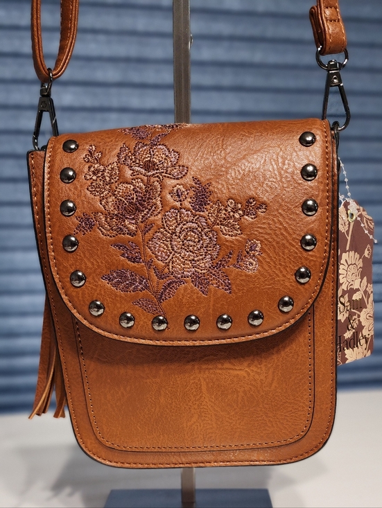 Sam & Hadley Handbags - Western Embroidered Floral Tan Crossbody Bag with Stud Accents